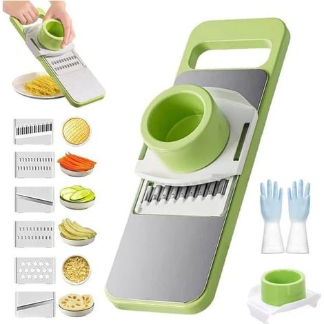 Outil de découpe polyvalent 6 en 1 avec plusieurs lames pour trancher, râper et préparer les ingrédients, idéal pour les légumes et le fromage. 1 pièce. (1/5)