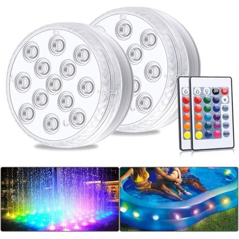 Lumière LED Submersible, Imperméable IP68, 13 LEDS Lumiere Piscine Avec Télécommande, RVB Changement de 16 Couleur Eclairage de Bassin Décoration pour Vase Base, Piscine, Aquarium(2 PCS) [Classe énerg