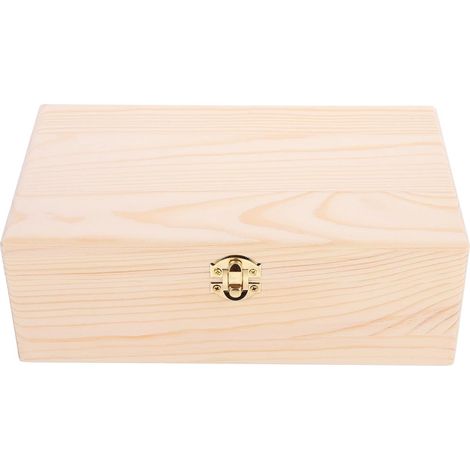 Boîte à Bijoux en Bois de Pin Naturel Couvercle à Rabat et Fermoir, Boîte de Rangement Rectangulaire pour Souvenirs et Loisirs Créatifs, pour Bagues et Petits Objets, Finition (1/5)