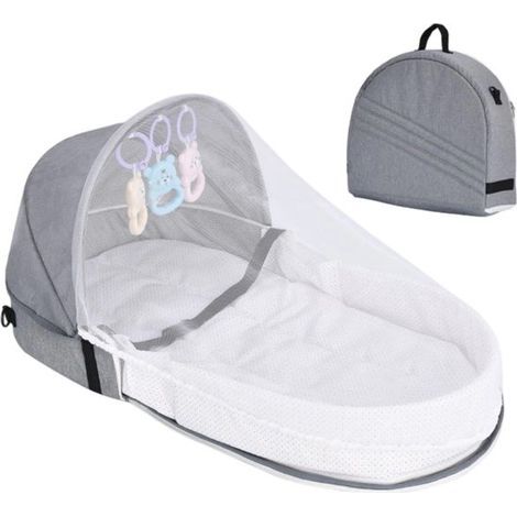 Lit de voyage pour bébé - Lit bionique respirant - Pliable avec moustiquaire - Nid cocon anti-moustiques - Pour bébés de 0 à 10 mois - Gris clair - Taille moyenne - 1 pièce (1/5)