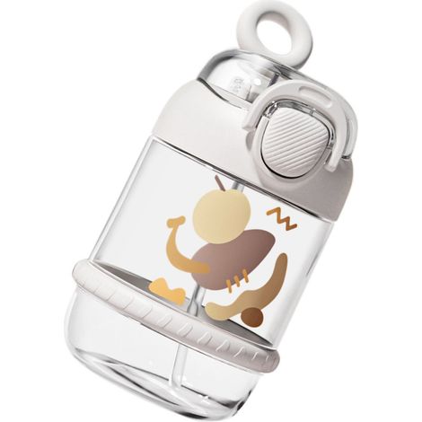 Tragbare Wasserflasche für Schulkinder, Sommerbecher aus Kunststoff, stoßfest, geeignet für Grundschüler, Jungen und Mädchen, Strohhalmbecher, weißer Schaumstoff. (1/5)