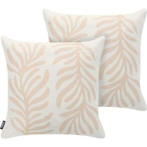 Gartenkissen 2er Set ALISMA Pflanzenmuster 45 x 45 cm Hellbeige (1/5)