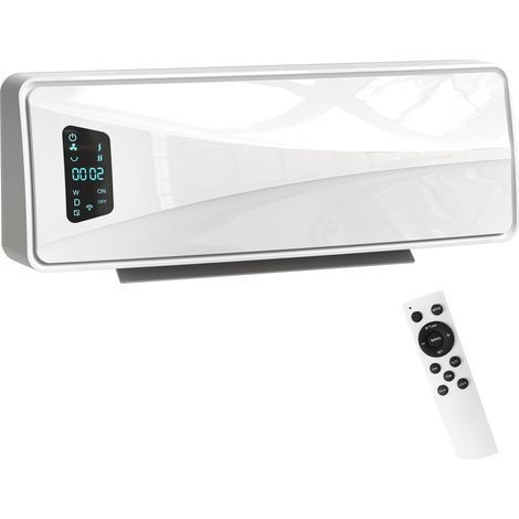 HOMCOM Stufa Elettrica 2000W a Parete 3 Modalità, Telecomando e Timer, Bianco (1/5)