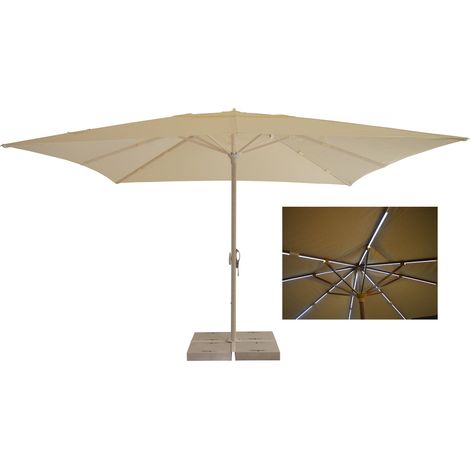 Ombrellone da Giardino 4x4 m Palo Ø60 mm con LED in Alluminio Legno Larice Telo in Poliestere Avorio