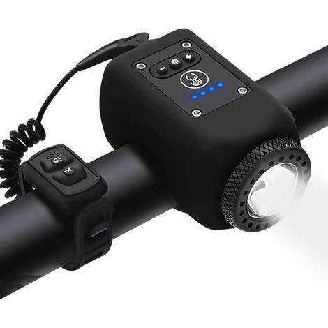 Bocina y luz para bicicleta 2 en 1 – 110 dB – 5 modos de sonido – Recargable – Resistente al agua – Para niños y adultos – Negro (1/5)