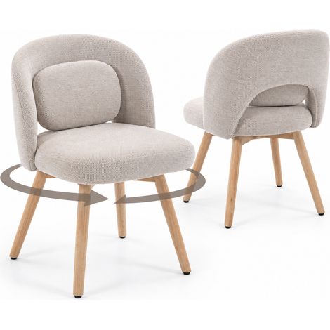 FurnitureR Lot de 2 chaises pivotantes beiges en tissu avec pieds en bois massif (1/5)