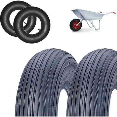 2 COPERTONI 3.50-8 + 2 CAMERE d'Aria Pneumatici RIGATI RINFORZATI 4PR GOMME Ruota CARRIOLA Ecovelo (1/3)