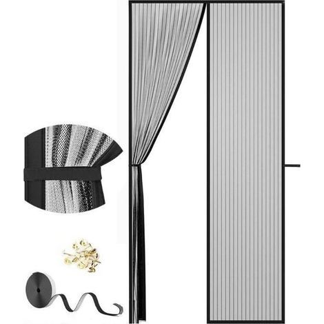 (Noir)Moustiquaire magnétique Porte,Moustiquaire de Rideau anti-moustique Rideau magnétique Rideau de porte pour Portes 120x210cm (1/5)