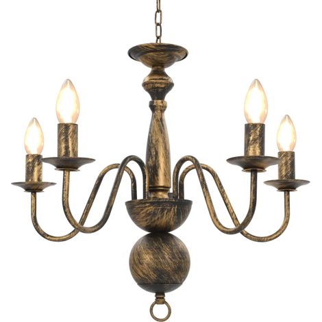 Lustre noir antique 50 x 45 cm 5 ampoules éclairage décoratif classique salon en métal noir