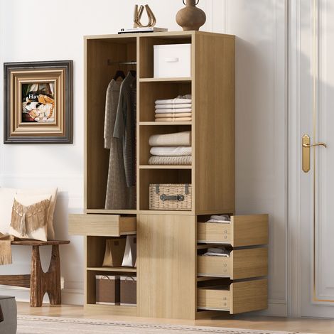 Armoire Enfant, Armoire dressing multi-usage avec penderie étagères et tiroirs - meuble de rangement chambre moderne - 70x50x170 cm (1/5)