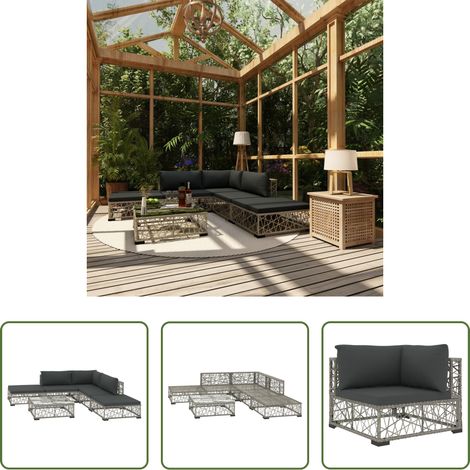 vidaXL Auflagen -  6-tlg. Garten-Lounge-Set mit Auflagen Poly Rattan Grau (1/5)