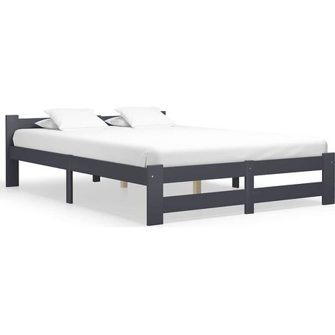 Cadre de lit 160 x 200 cm en pin massif gris foncé avec sommier à lattes sans matelas - PANGIVO (1/5)