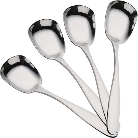 Juego de 4 cucharas soperas cuadradas de acero inoxidable 410, gruesas, para hogares, oficinas, restaurantes, cafeterías y hoteles (plateadas) (1/5)