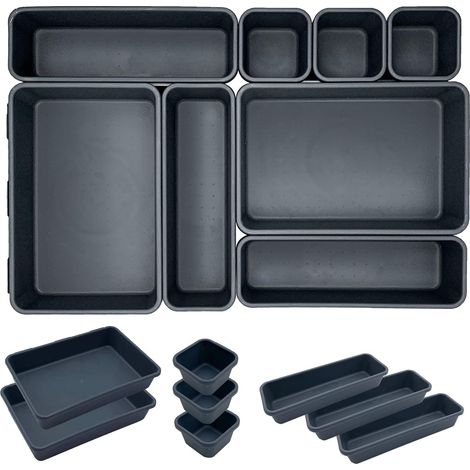 Set mit 8 Schubladen-Organizern für Büro und Küche, Schubladenaufbewahrung, extra tiefe Kunststoff-Schubladenteiler, universelle Form, sorgt für Ordnung in der Schublade für Büro und Zuhause