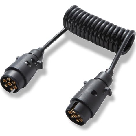 Rallonge Remorque 7 Broches 2,0 m, Câble Spirale Prise Remorque 7 Broches 12V - Mâle a Mâle (1/5)