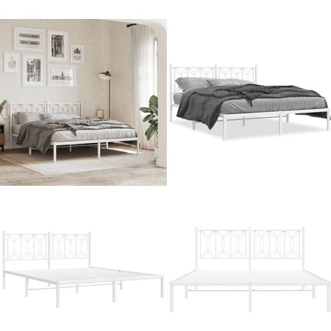 Cadre de lit métal sans matelas et tête de lit blanc 150x200 cm - Cadre De Lit - Lit Double - Lit Metal - Lit Blanc - Meuble Chambre - Home & Living (1/5)