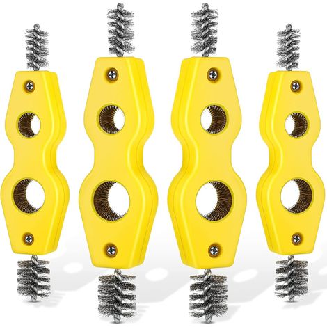 DOLASO Kupferrohr-Reinigungsbürste, 4er-Set, 4-in-1-Kupferrohrbürste, reinigt innen und außen, Gewindereiniger, Klempnerbürste, Reinigungswerkzeug für Sanitärinstallation, Löten, Löten (gelb) (1/5)