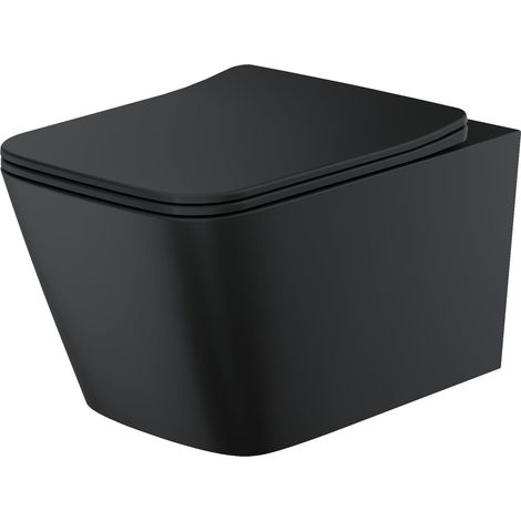 Orbit Riviera Square Rimless Wall Hung Toilet Pan with Soft Close Seat - Matte Black (1/5)