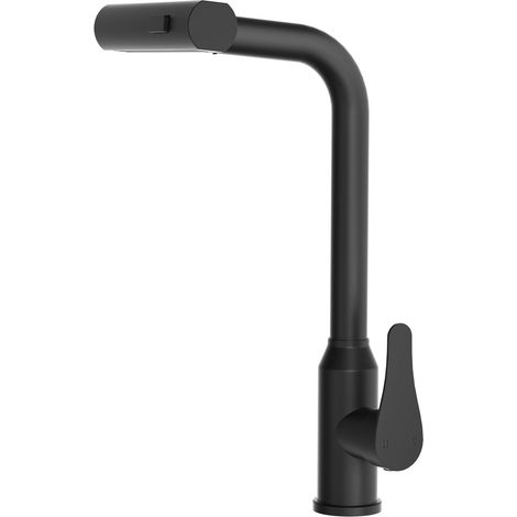 High-pressure pull-out waterfall kitchen faucet with pull-out spray head, kitchen faucet with 3 spray patterns, 360° swivel, stainless steel kitchen mixer tap, black