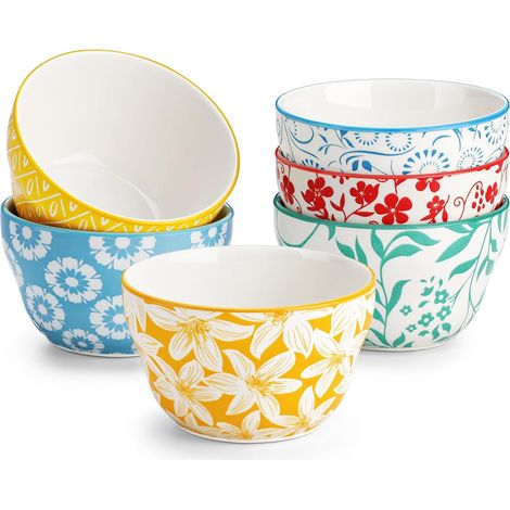 Lot de 6 Petits Bols - 240ml - Bols à Dessert et à Soupe en Porcelaine Pastel - Style Floral Coloré - Unique Design Multicolore - Passe au Micro-ondes et Lave-vaisselle (1/5)