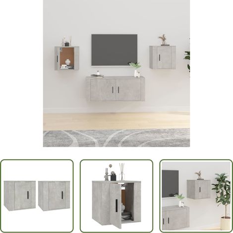 Meuble mural -  Meubles TV muraux 2 pcs Gris béton 40x34,5x40 cm (1/5)