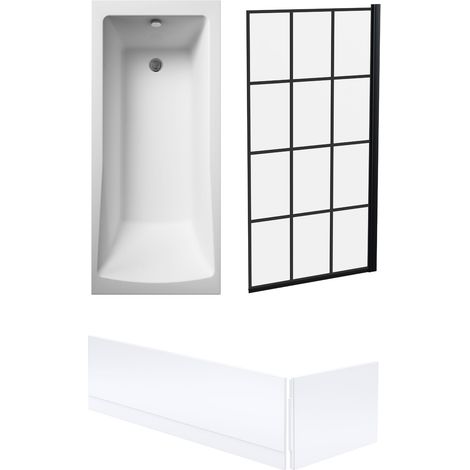 Square Single Ended Bath 1700x700 – Front Panels & Black Framed Screen (1/4)