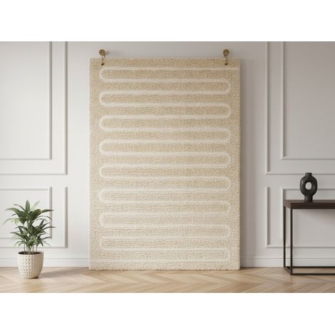 BOBOCHIC - Tapis poils longs CYRELLO motif graphique 160x230 Beige (1/5)