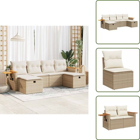 6-tlg. Garten-Sofagarnitur mit Kissen Beige Poly Rattan - Gartensofa Set - Garten Sofa Set - Outdoor Sofa Set - Garten Sofagarnitur (1/5)
