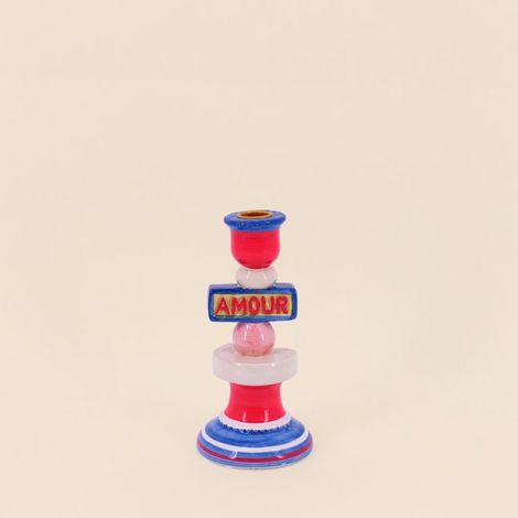 Bougeoir Amour en dolomite rouge, bleu 20cm (1/5)