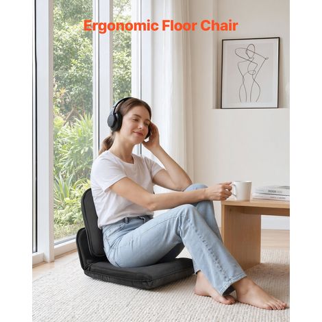 Chaise de Sol Pliable, Dossier Ergonomique Réglable à 5 Positions, Fauteuil de Sol pour Lecture, Détente et Méditation, avec Struct… (1/5)