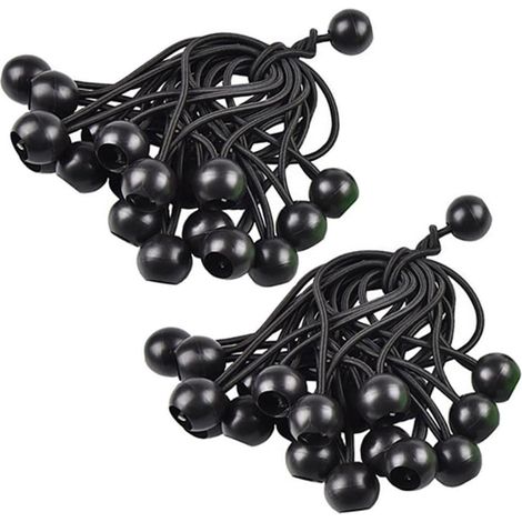 75 cordes élastiques avec boule 20 cm, sandows noirs pour bâche, tente, bannière et camping, fixation robuste (1/5)