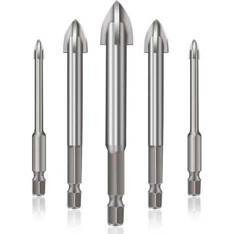 Kaelt - Outil de Perçage Universel Efficace, Ensemble de Forets à Carreaux Hexagonaux Croisés 5 pièces Ensemble de Forets à Béton pour Verre, Plastique, Carrelage (silver) (1/5)