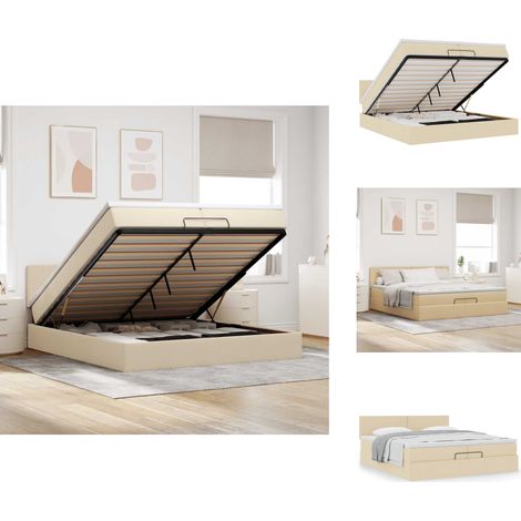Cadre de lit ottoman avec matelas crème 200x200 cm tissu - Cadre De Lit Ottoman - Cadres De Lit Ottoman - Cadre De Lit - Cadre De Lit Avec Rangement (1/5)