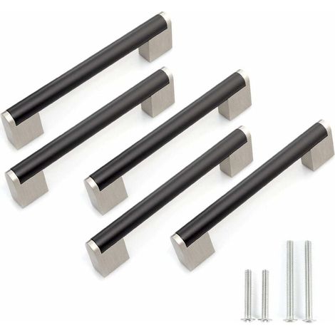 Poignée de porte de placard/cuisine/barre noire de 128 mm, poignée de rail, poignée de meuble de style européen moderne avec finition nickel satiné S