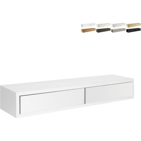 Étagère murale blanche avec tiroir – Dimensions 88,2 x 13,4 x 23,7 cm – Fixation invisible – Capacité de charge 10 kg – Sanitec (1/5)