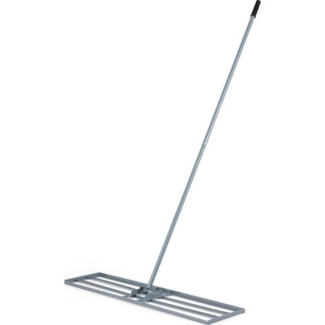 COSTWAY 106x25cm Lawn Leveling Rake with Adjustable 177cm Handle Silver (1/5)