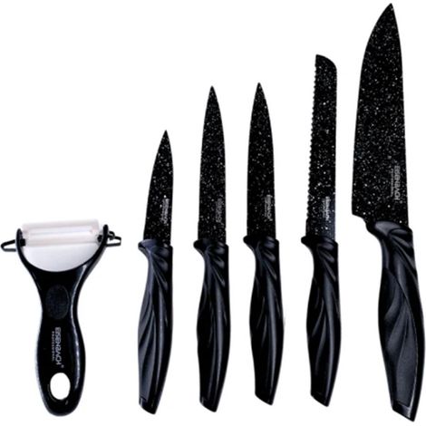 Set De Couteaux Revêtus De Marbre Avec Poignées Ergonomiques Antidérapantes 6 Pièces Noir