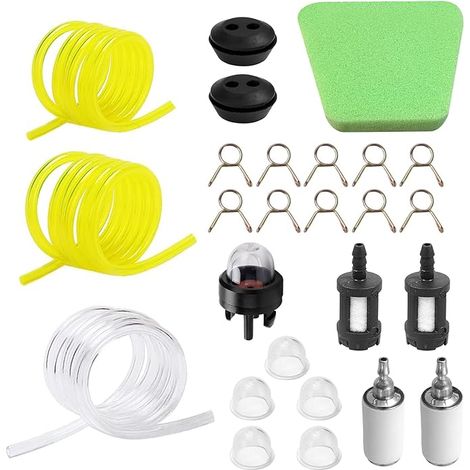Kit de Durite Essence Debroussailleuse, Pieces Detachees Debroussailleuse Universel, Tuyau Essence Debroussailleuse (2×3mm/2,5×5mm/3×5mm) avec Poire D'amorçage Debroussailleuse, pour Jardinage (1/5)