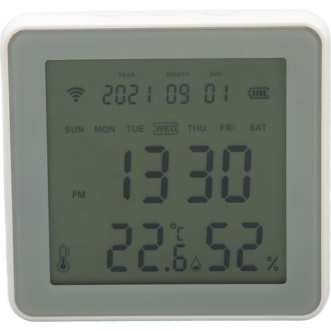 Thermomètre hygromètre WiFi intelligent avec écran LCD, capteur température humidité sans fil, affichage temps réel date et heure pour maison. (1/5)