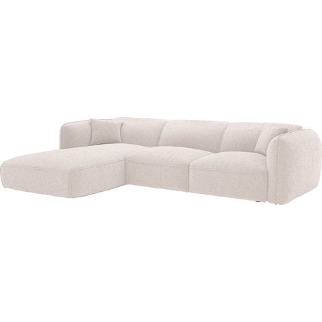 Vente-Unique – Canapé d'angle gauche 5 places en tissu chenille beige – Garnissage mousse haute résilience – Structure bois – Dimensions 272x165cm