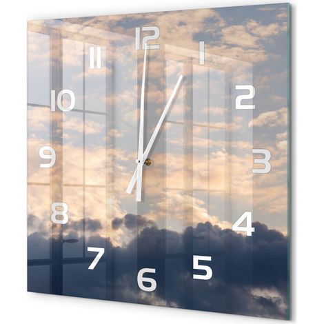 Grande Horloge Murale Carrée Décoration Cuisine en Verre Trempé Silencieuse Moderne Nuages dans le ciel 60x60 cm (1/5)