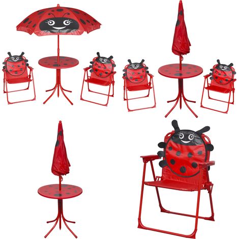 Jeu de bistro avec parasol pour enfants 3 pcs Rouge - Ensemble De Meubles De Jardin Enfant - Jeu De Bistrot Enfant - Parasol Enfant - Table Et Chaises Enfant - Mobilier De Jardin Pliable - Home & Livi (1/5)