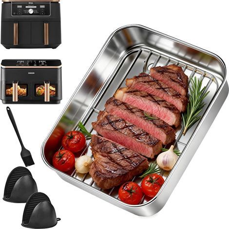 Tapis de silicone de friteuse d'air plaque de cuisson ronde anti - adhésive résistant à l'huile haute température facile à laver réutilisable Liner tapis de casserole (af400 acier inoxydable 304 vide (1/5)
