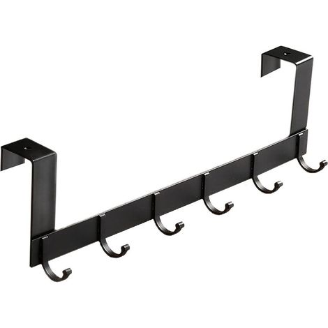 QAZQA Crochet de porte avec 6 Crochets, Portemanteau de porte, Crochet de porte en aluminium sans perçage, adaptée pour Porte de salle de bain, porte de chambre, porte de cuisine(Noir) (1/5)