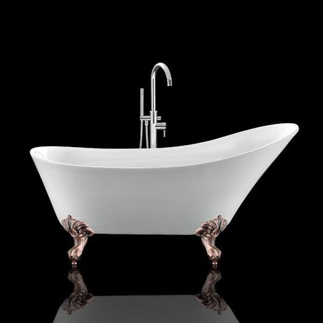 Baignoire ancienne sur pieds BALMAIN Blanche 161 cm Pieds d'Aigle Cuivre rouge vieilli