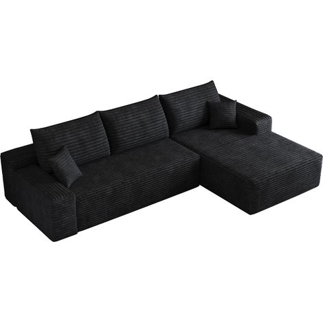 Sofá esquinero modular en L de 270 cm, terciopelo acanalado negro, sin montaje (1/5)