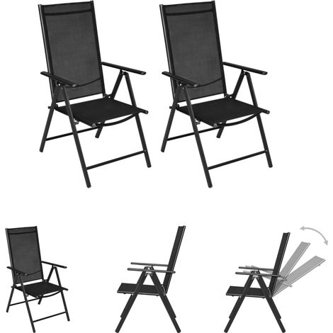 Textilene Sitz - vidaXL Gartenstühle Klappbar 2 Stk. Aluminium und Textilene Schwarz - Terrassenstühle (1/5)