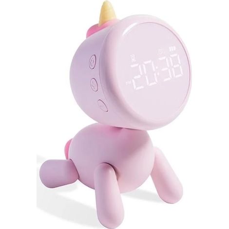 Lampe de Chevet Dessin Animé LED Affichage Numérique Horloge De Bureau Étudiant Chevet Veilleuse Électronique - Rose (1/5)