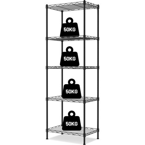 Étagère de Rangement à 5 Niveaux, Étagère de Stockage Metallique Étagère Charge Lourde de 250KG(Total), 5 Couches Réglables, 4 Pieds Réglables en Hauteur, 44x29x130cm, pour Maison/Bureau (1/5)