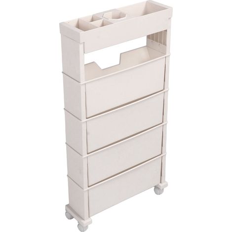 Bibliothèque mobile, usage polyvalent, plusieurs étagères, grande capacité, bibliothèque déplaçable pour une utilisation intérieure, salle de classe, chambre, beige (1/5)
